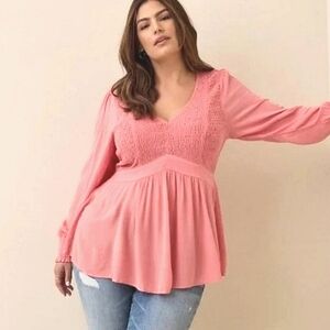 New Torrid Corral Smocked Babydoll Blouse Size 4 4x 26w